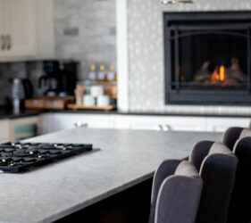 Wide shot of open concept living and dining area